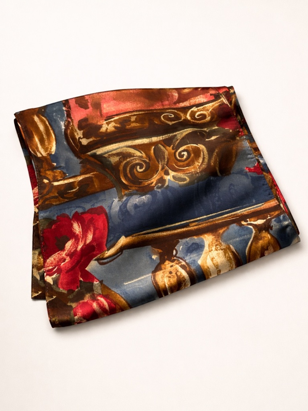 Baroque Floral Satin Shawl Scarf 82X24 Vintage Style- Y2K - Picture 4 of 4